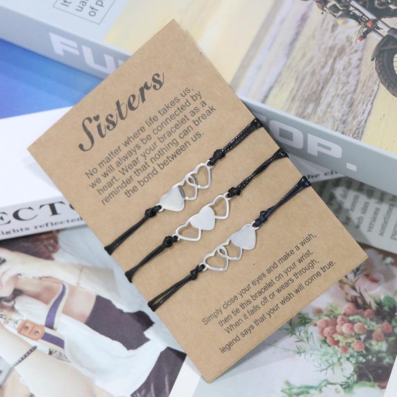 Heart-Shaped Friendship Bracelet Trio for Sisters and Friends