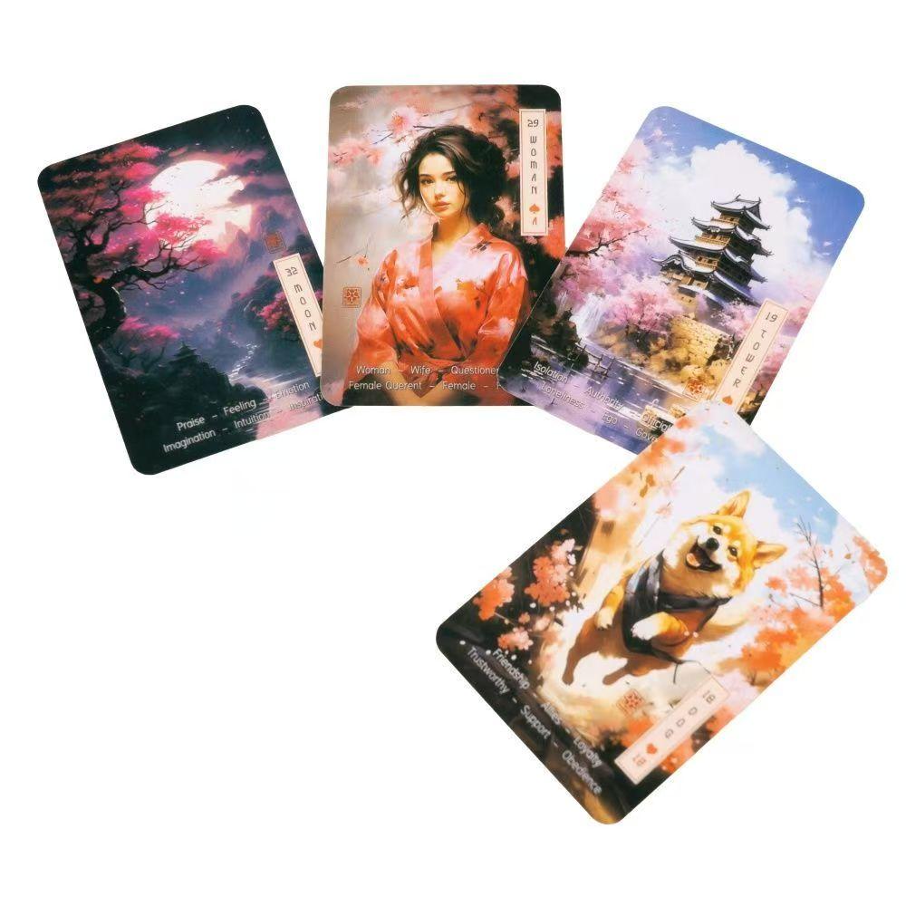 Las Cartas Lenormand Sakura - Baraja de 36 Cartas con Palabras Clave - Cartas Oráculo Temáticas de Flor de Cerezo Japonés 9*6cm