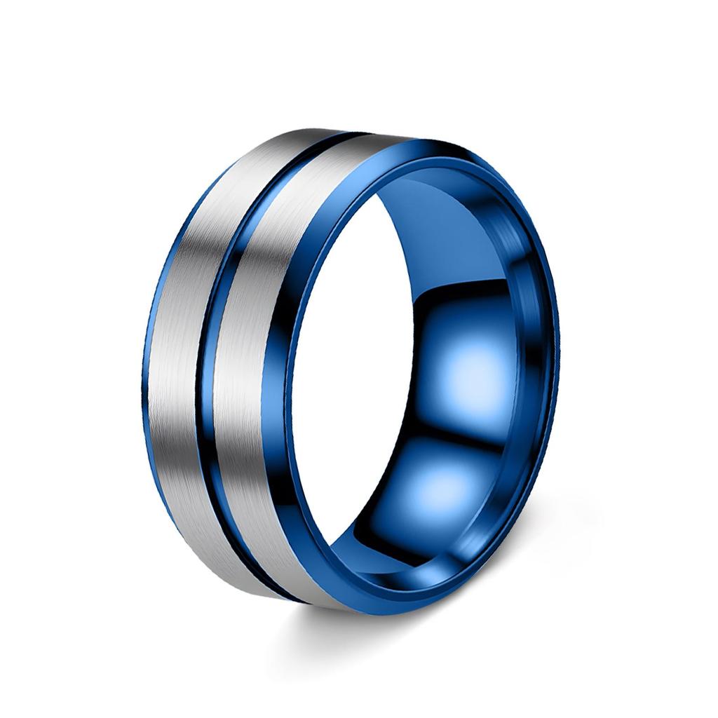 New European & American Men's Double Bevel Brushed Matte Wedding Ring - Simple Design, Hot Selling