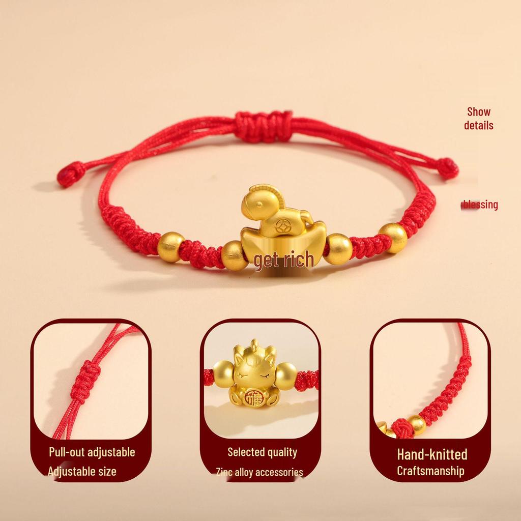 2026 Zodiac Year of the Horse Red Bracelet: Handmade Ben Ming Nian Woven Rope for Good Fortune