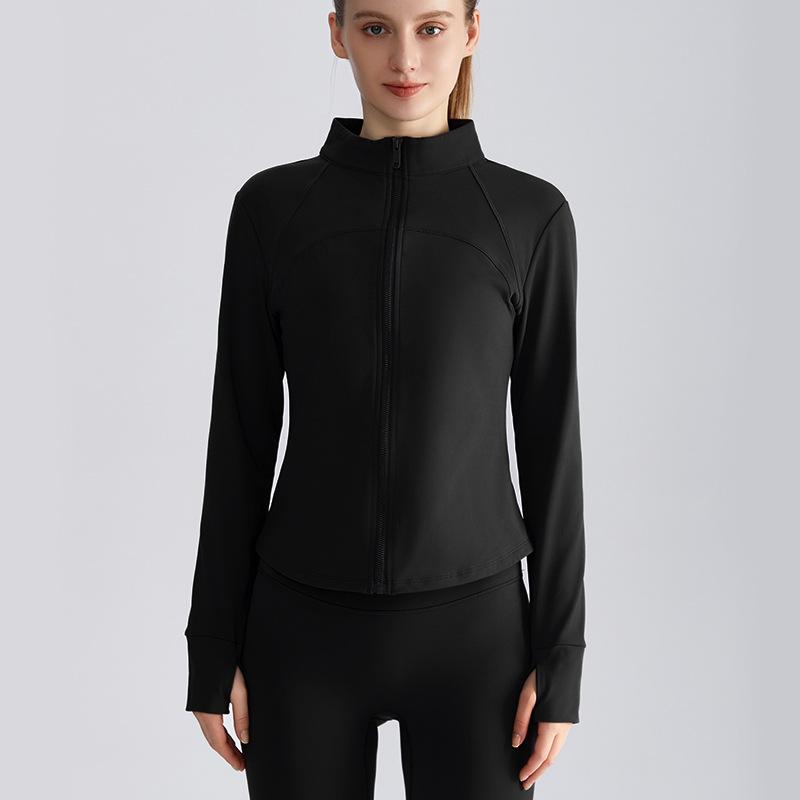 Women's Autumn Sports Jacket Waist Slim Fit Zipper Shirt Long Sleeve Warm Stand Collar Yoga Wear Top