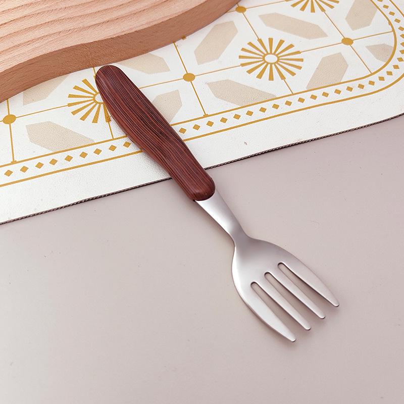 304 Stainless Steel Wood Grain Cutlery with Wooden Handles - Steak Knife, Dessert Spoon, and Fork Set