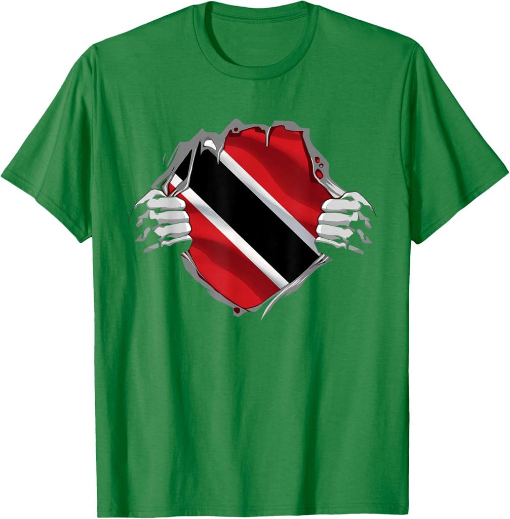 Trinidad Flag Ripped Shirt Trini Roots Men's Graphic Print Cotton Short Sleeve Casual T-Shirt