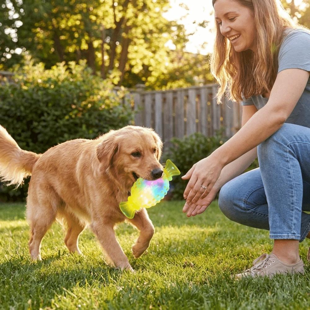 Bite Resistant Dog Glowing Candy Toy Elastic Squeaky Molar Candy Creative Dog Chew Toys Training