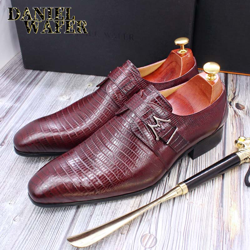 

Модная роскошная мужская обувь Оксфорды из натуральной кожи бордового и черного цвета, офисные деловые туфли-лоферы с пряжкой, с заостренным носком для свадьбы 46