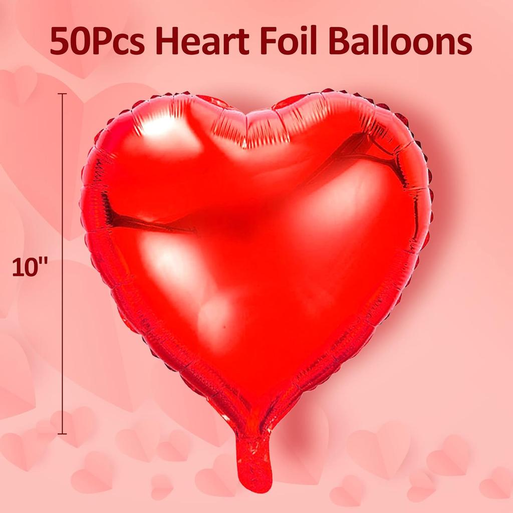 10-50Pcs 10In Heart Shaped Foil Balloons for Valentines Decoration Marriage Engagement Anniversary Party Romantic Occasions