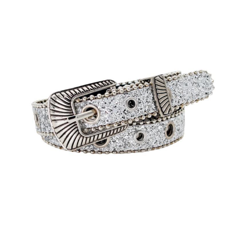 Carved Buckle Belt Women'S Thin Belt Decorative Personality Sequined Jeans Belt Design