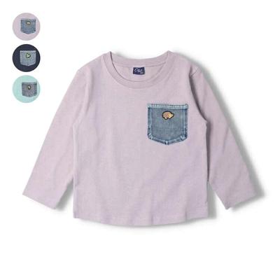 【Kinderkleidung】 Halbmond (Mondsichel) Denimtaschen Langarm-T-Shirt 80cm-130cm N50805