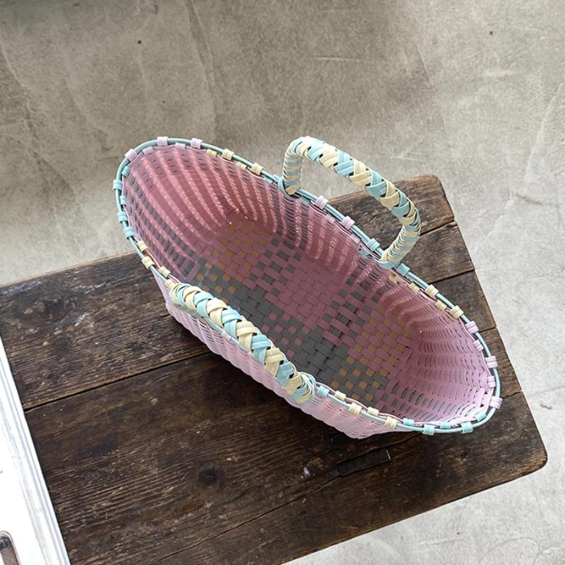 Vegetable Basket Summer Fashion PVC Handbag Hand Woven Bag Patchwork Striped Tote Beach Bags Purses and Handbags