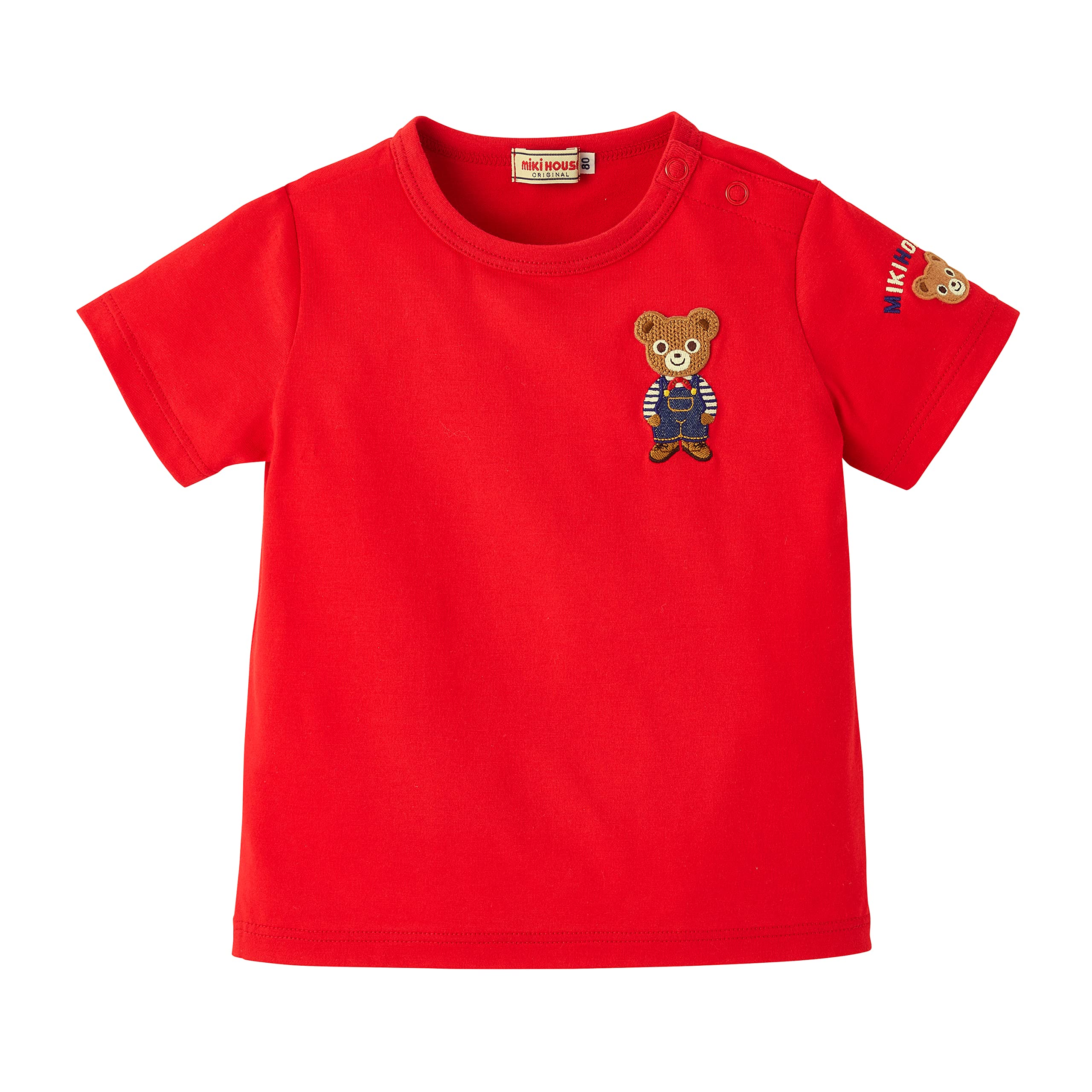 

short made in red [MIKI HOUSE] T-shirt, sleeve, plain, thin, bear, Japan, boys, girls, babies, kids, children s clothing, 12-5211-495, 110cm, красный