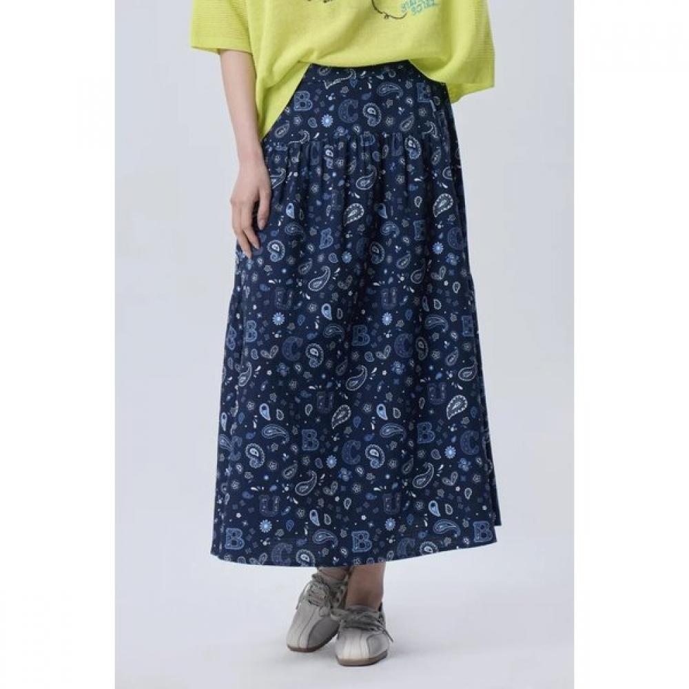 Benetton Long Skirt With Paisley Wrinkle Bask52631 NY (navy)/42