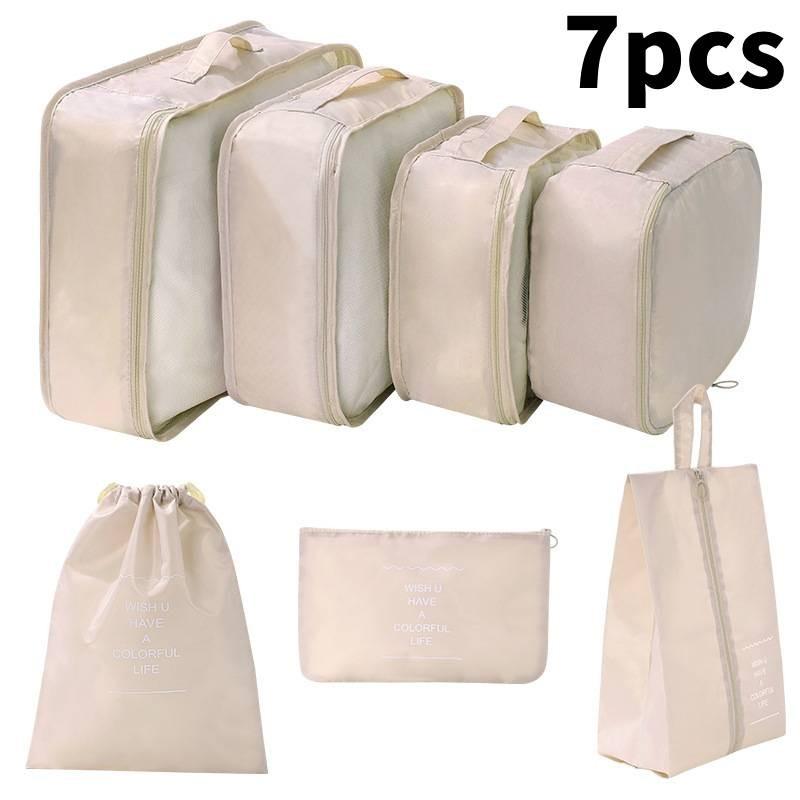 7pcs Solid Color Travel Storage Bag Set Largecapacity Clothes Bags Toiletries