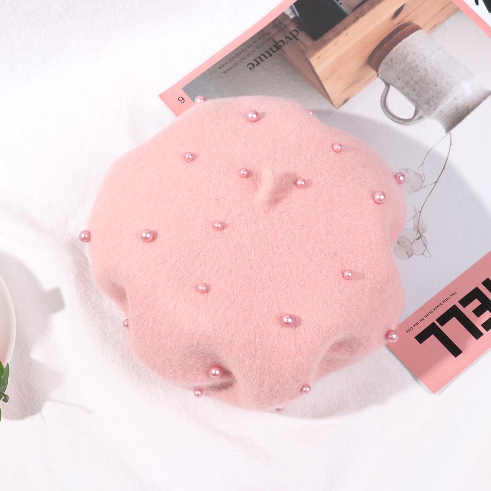 Toddler Autumn Winter Pearly Children Caps Beret Hat Headgear Girls Hats