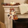 Indoor Entrance Hanger Halloween Cute Bow Ghost Door Sign, Wooden Patchwork Hanging Plaque with Pumpkin Candy Basket, Outdoor Porch Decor Retro