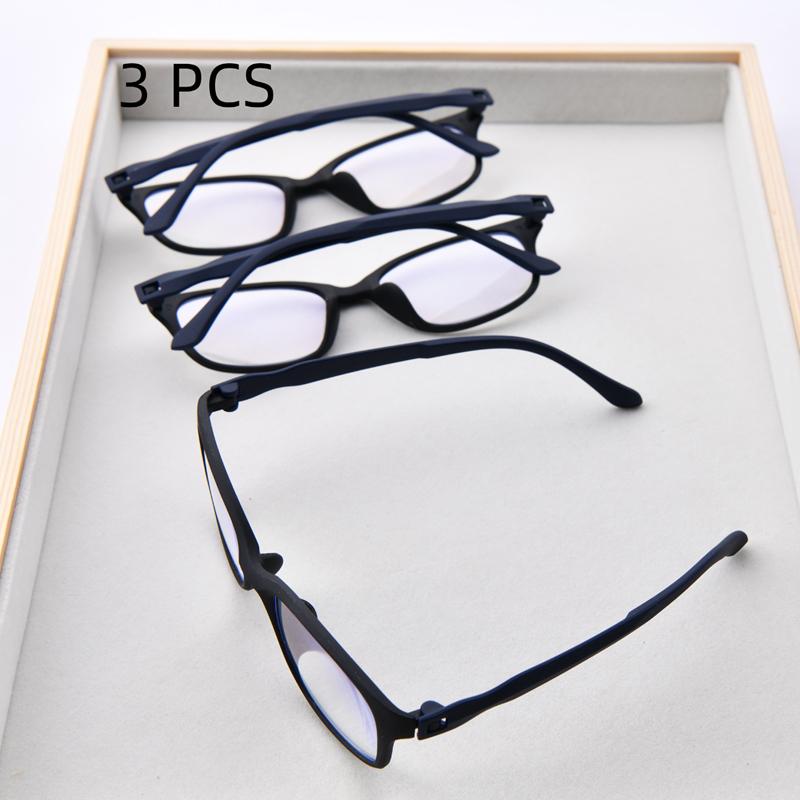 3Pcs Suit Men Women Square Pc Frame Reading Glasses Ultralight Portable Presbyopic Eyeglasses Blue Light Blocking Vision Care +1