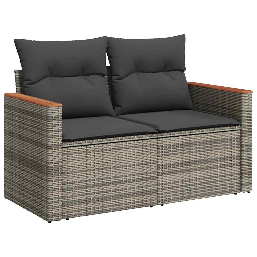 Vidaxl 8-Cz. Furniture Set With Cushions, Grey, Poly Rattan and Acacia