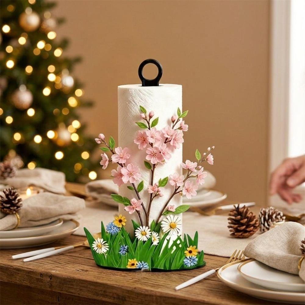 Acrylic Wood Base Holiday Kitchen Paper Holder Santa Claus Floral Towel Stand Bathroom