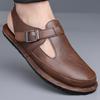 Men Flats Summer Roman Sandals Retro Brown Leather Closed Toe Beach Shoes Large Size