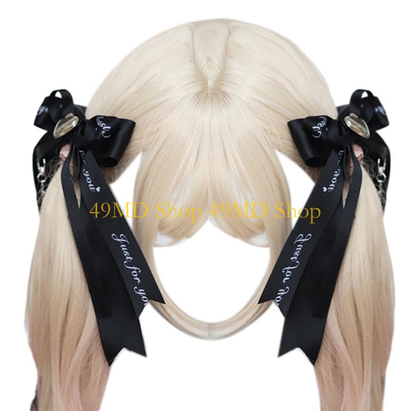 49MD Ribbon Bow Hair Clip Balletcore Bow with Headdress Gothic Hairpin