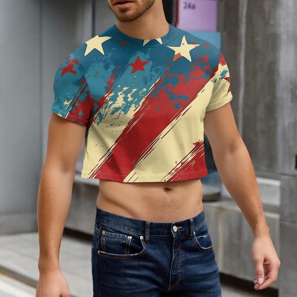 Pánský polovystřižený ležérní plážový top s kulatým výstřihem a krátkým rukávem