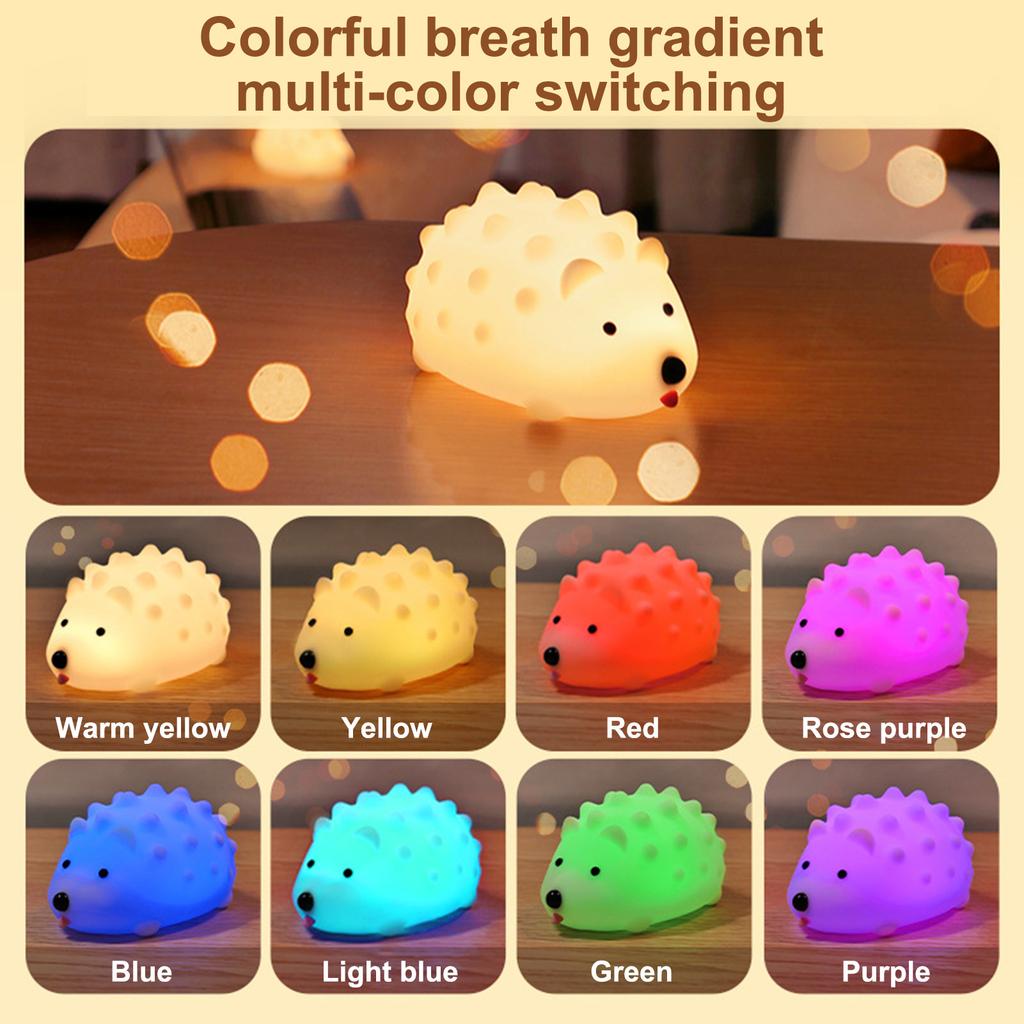 Hedgehog Night Light Led Rechargeable Silicone USB Children Cartoon Remote Control Home Led Bedside Light Lamp Small Ornaments