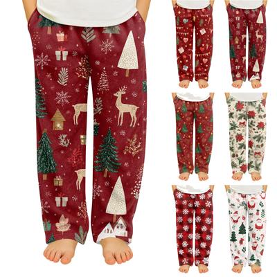 Çocuk Yumuşak Rahat Pijama Altı Günlük Noel Baskılı Ev Pantolonu