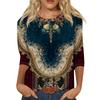 Trendy Vintage 3/4 Sleeve Top For Women,Ladies Casual Three Quarter Sleeve Round Collar Printed T-Shirt Blouse