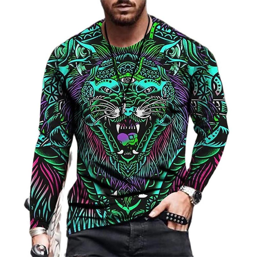 3D Tiger Tops Loose Crew Neck T Shirt Animal Mens Clothes Oversized Breathable Clothing