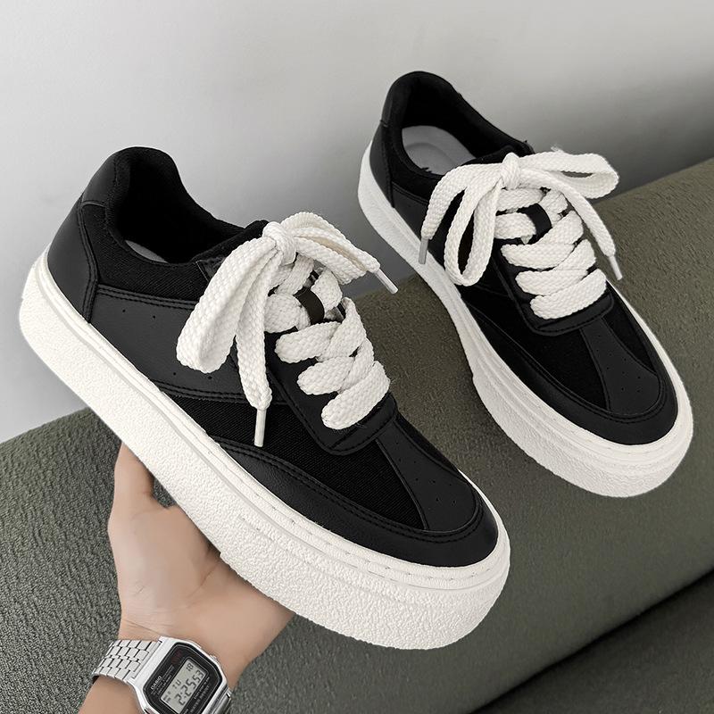 Men's board shoes spring and autumn new thick-soled retro black casual shoes men's breathable low-top flat-soled trendy men's shoes