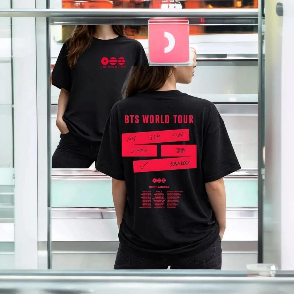 BTS ARIRANG Welttournee 2026 T-Shirt mit Mitgliederfotos-Aufdruck Sommer Baumwolle Kurzarm-T-Shirt für K-Pop Army Fans Lässiges T-Shirt M schwarz