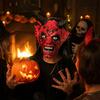 Evil Demon Mask for Cosplay Halloween Satan Devil Mask, Realistic Full Head Latex Costume with Long Horror Movie Character Headgear Horns And