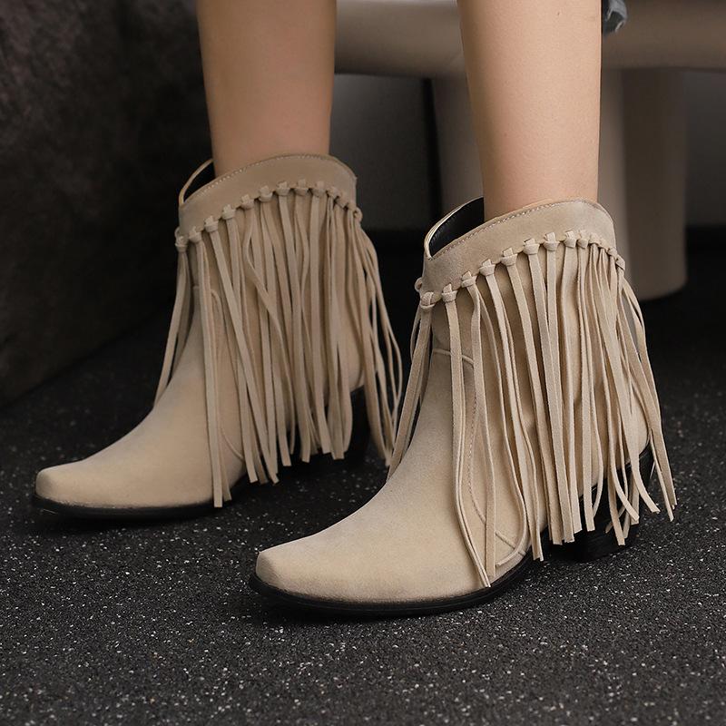 Large size autumn and winter  boots fringed small square head short boots bare boots