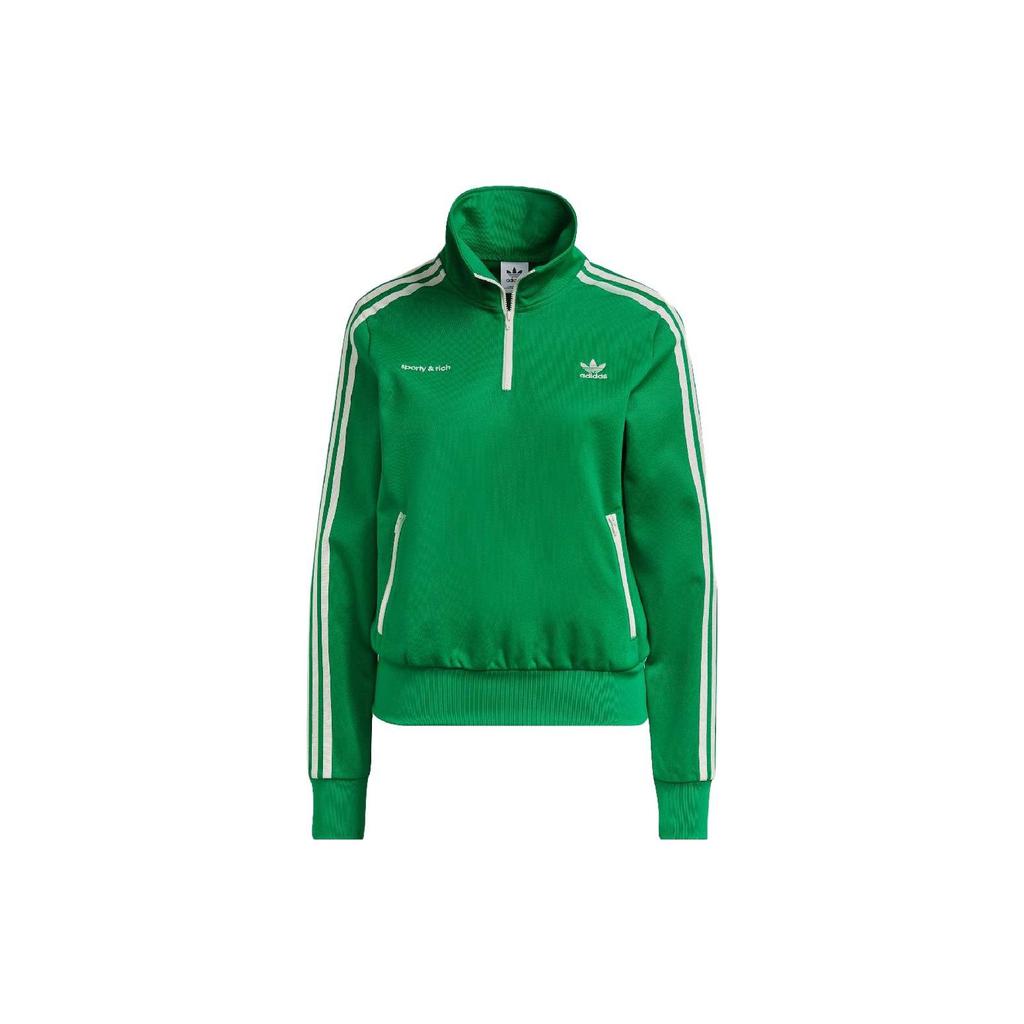 Adidas Originals X Sporty&Rich Striped Print Pullover Collar Long Sleeve Jacket Women Jacket Green IB2156