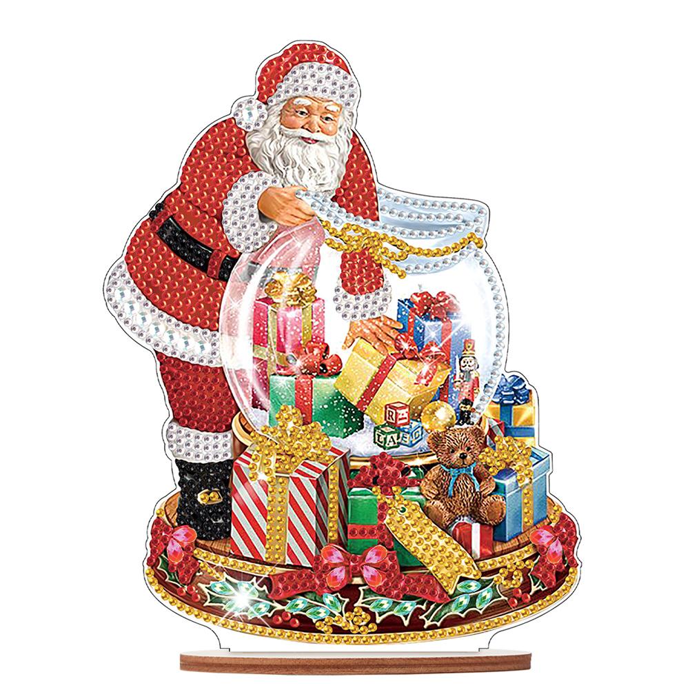 Wooden Santa Ornaments Kit Diamond Painting Desktop Diamonds Painting Desktop Decorations for Xmas Table Office Home Decoration