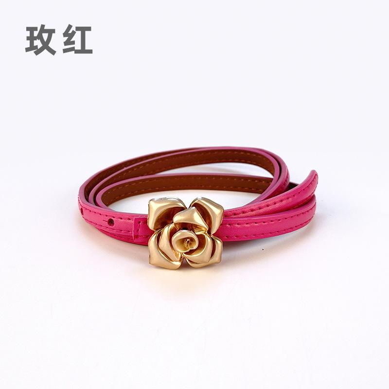 Four Seasons Available New Women'S Leather Thin Belt With Flower Waist For Skinny Look, Leather Belt With Sweater Dress