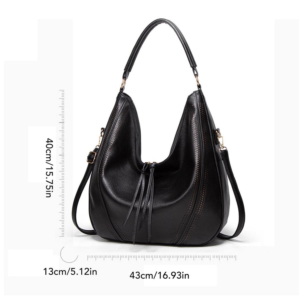 Women Handbag Spacious Interior Fashionable Casual PU Shoulder Bag for Commute Shopping Black Free Size