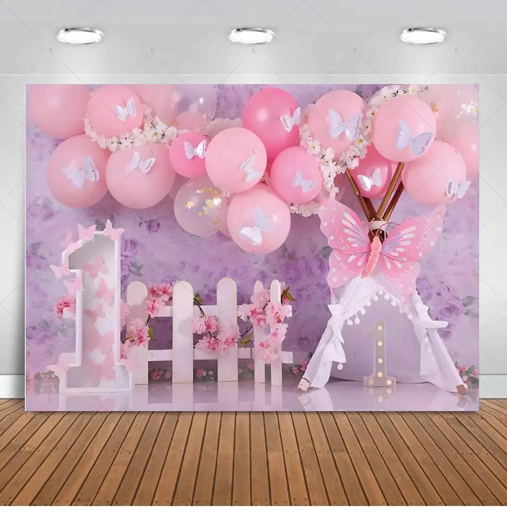 1. Geburtstag Party Dekorationen Rosa Gold Ballons Glitzer Hintergrund Banner Neugeborenen Kulisse Zubehör Fotografie Requisiten Kinder Geschenk
