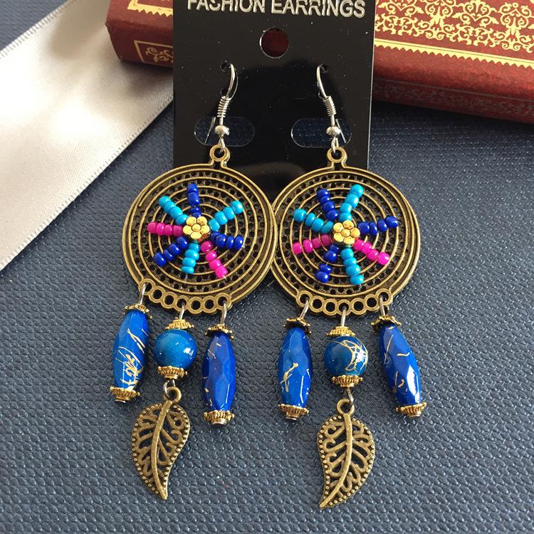 Vintage Celebrity Earrings Fashion Exaggerated Bohemian Tassel Pearl Bronze Long Beaded Earrings