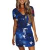 Women's Casual V-Neck Short Sleeve Drawstring Independence Day Printed Dresses
