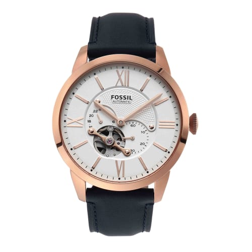

Fossil Men s Townsman Automatic Stainless Steel and Leather Two-Hand Skeleton Watch
