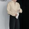INCERUN Camisas Casuales Holgadas de Manga Larga con Cuello en V para Hombre de Talla Grande con Cruce Delantero