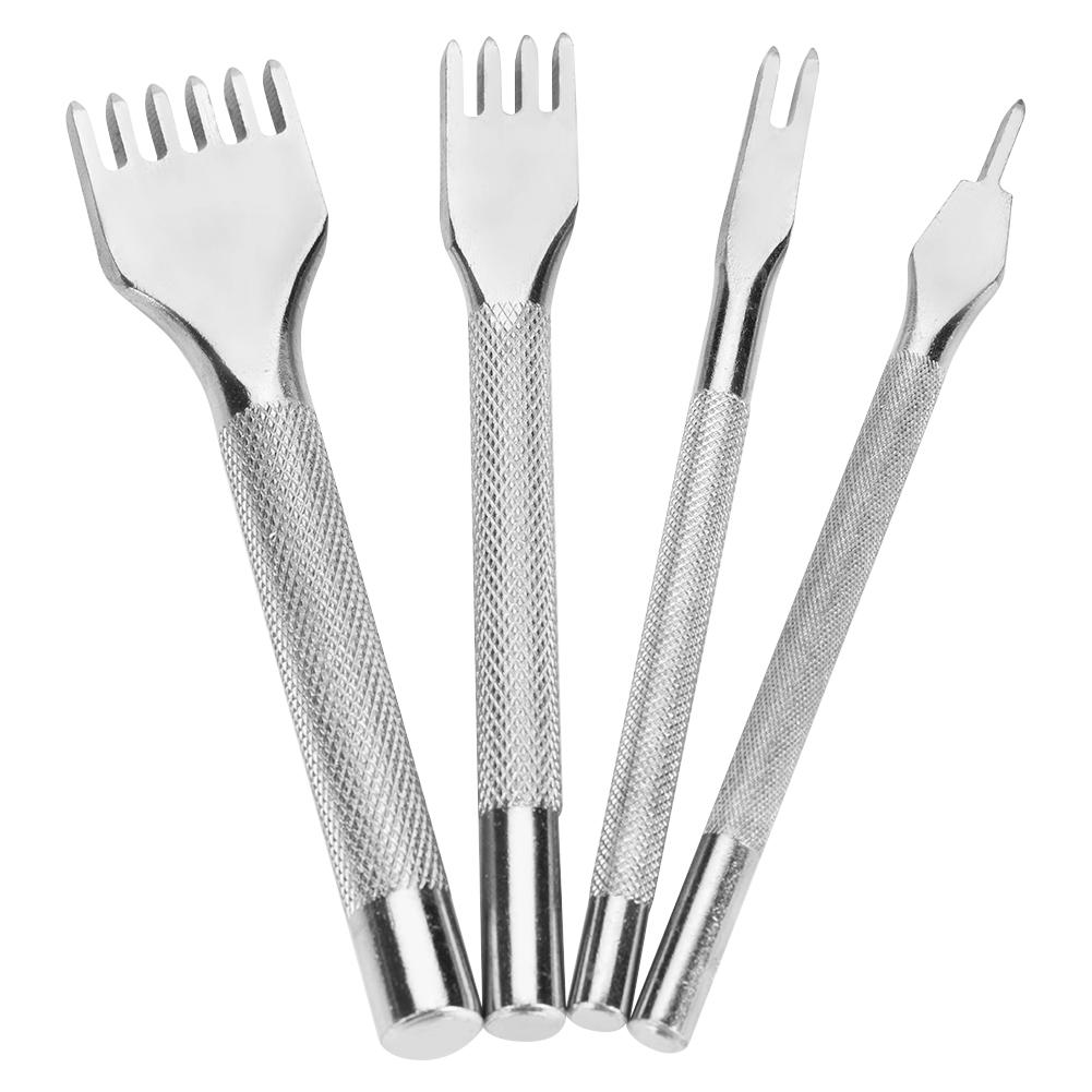 4PCS Leather Craft Hole Punch Stitching Tools 1 2 4 6 Prong Spacing for Sewing Chisel Set Kits