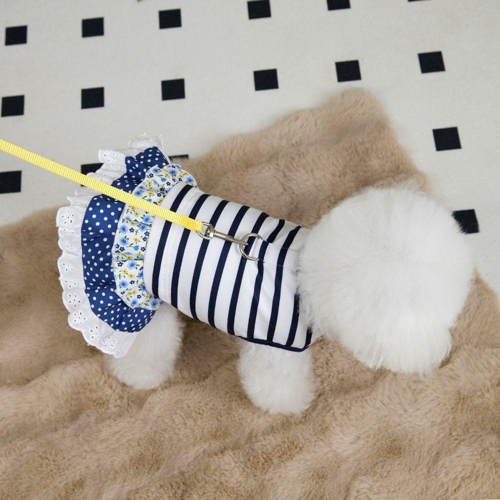 Cute Striped Dog Dress Soft Cat Vest Harness Pet Chest Strap Pet Princess Lace Skirt Spring