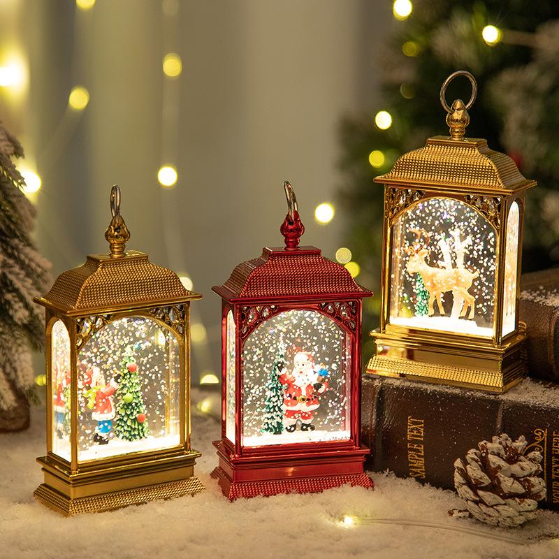 Christmas Decoration Glowing Santa Claus Interior Water-filled Flat Wind Lantern Desktop Ornaments Snowman Christmas Decoration Christmas