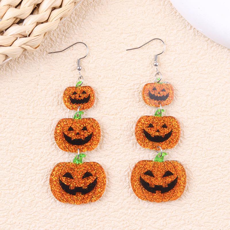 Halloween Acrylic Stud Earrings: Pumpkin, Bat, Ghost & Skull Dangle Accessories