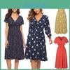 V Women Neck Boho Floral Midi Dress Short Sleeve Summer Beach Casual Sundress