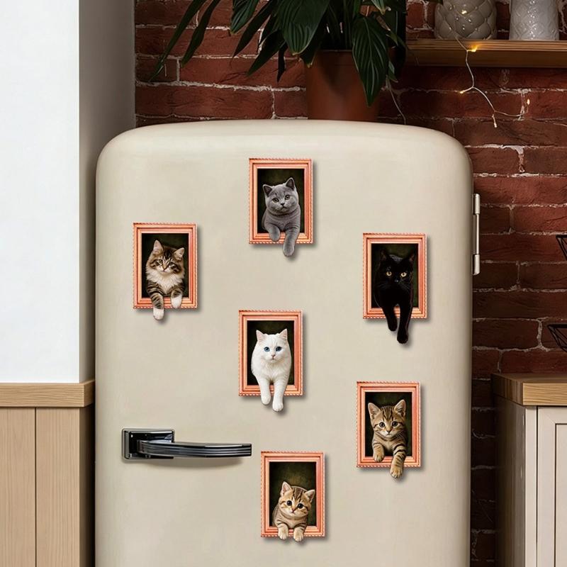 Whiteboards 3D Cats Magnets Decors with Framed Wood Design for Refrigerator Lockers Note and Home Office Accent Display