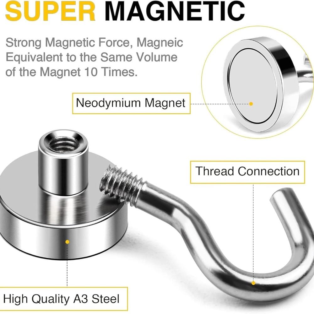 10PCS Strong Neodymium Magnet Hooks, Heavy Duty Set, for Hanging Organizer, Magnetic Hanger, Durable Storage Solution