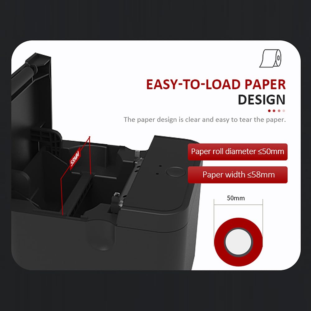 SIMBAE 58mm Receipt Printer, POS Printer, USB+BT Desktop Direct Thermal Printing Support, ESC/POS Compatible, for Delivery, Business, Restaurant, Kitc