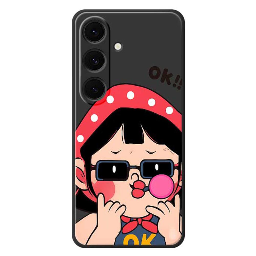 

For Samsung Galaxy S24 FE Case Cute Kid Pattern Printing Straight Edge TPU Phone Back Cover Black